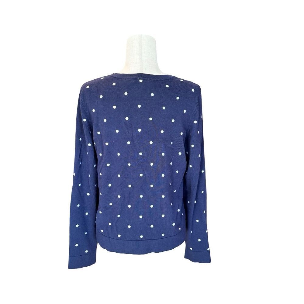Charter Club Long Sleeve Button Up Polka Dot Cardigan Navy Blue/White Size Large - Picture 2 of 11